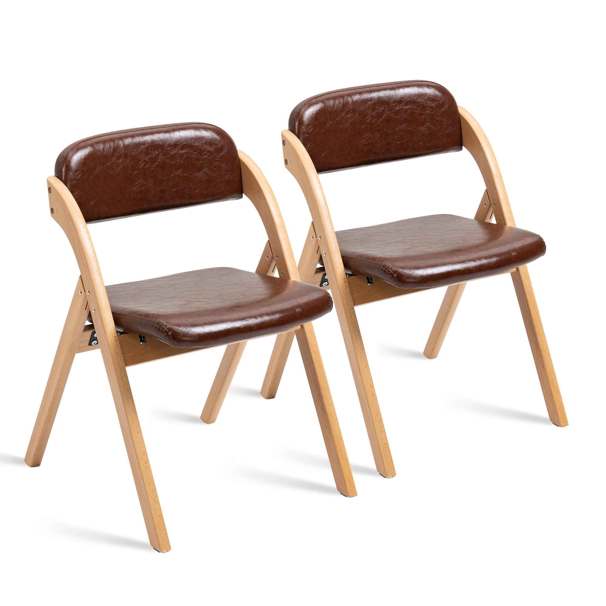 Homefun Pu Folding Chairs With Padded Seats, Wooden Stackable Foldable Dining Chair Set Of 2 Easy To Assemble Extra For Guests K